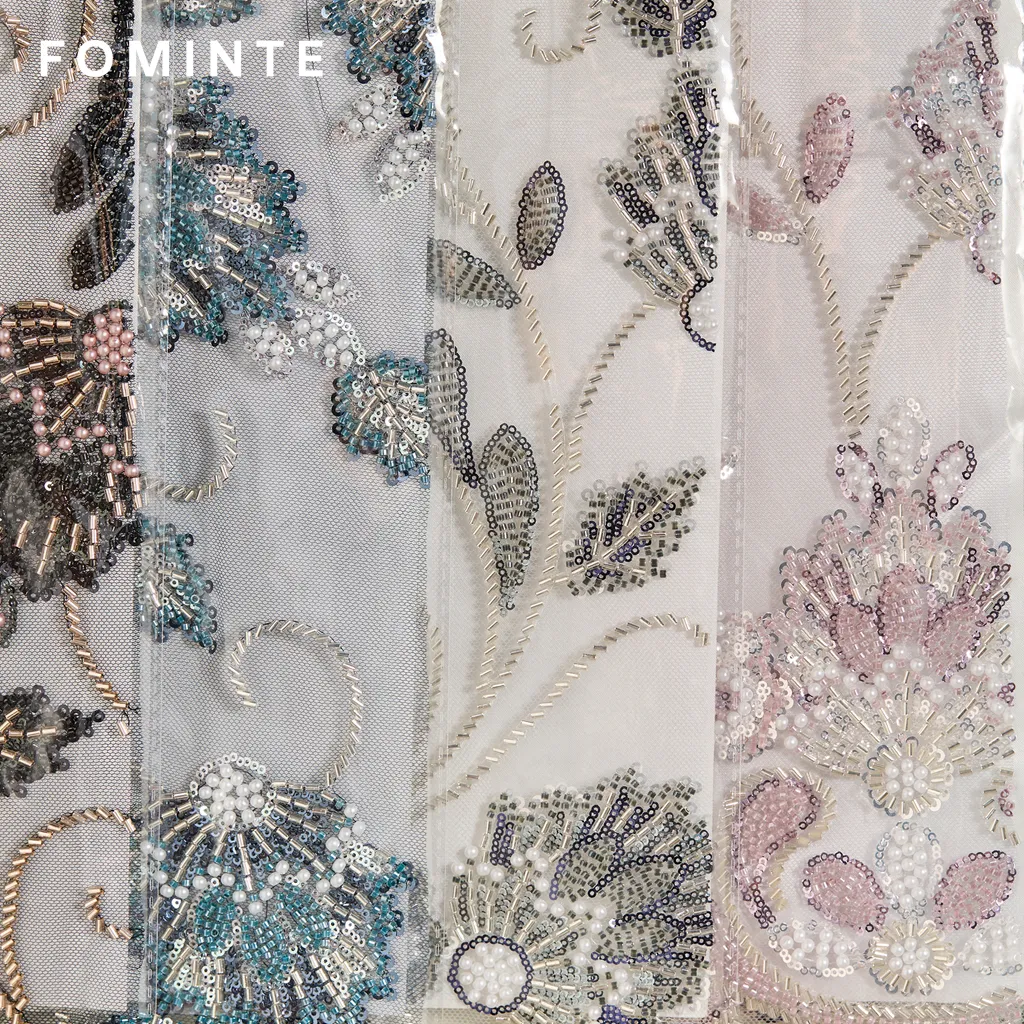 FT25-097: Regal Baroque Scroll Fabric with Cord Embroidery and Beading wholesale