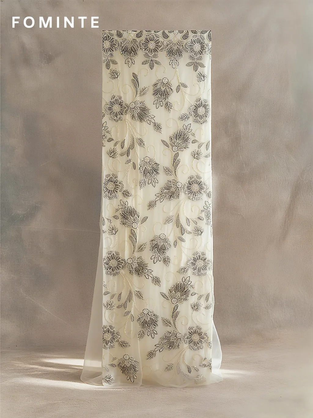 FT25-097: Regal Baroque Scroll Fabric with Cord Embroidery and Beading wholesale