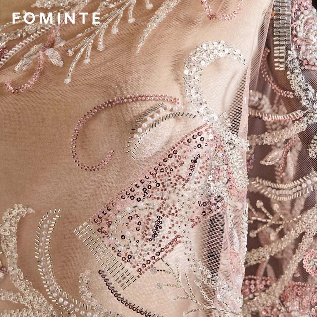 FT25-104: Art Nouveau Inspired Bugle Bead & Sequin Fabric for Couture Gowns wholesale