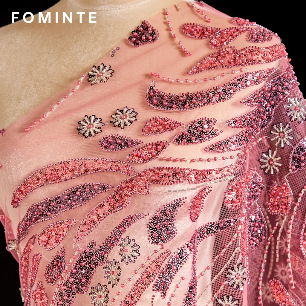 FT25-107: Elegant Paisley Pattern Beaded Fabric with 3D Floral Appliques wholesale