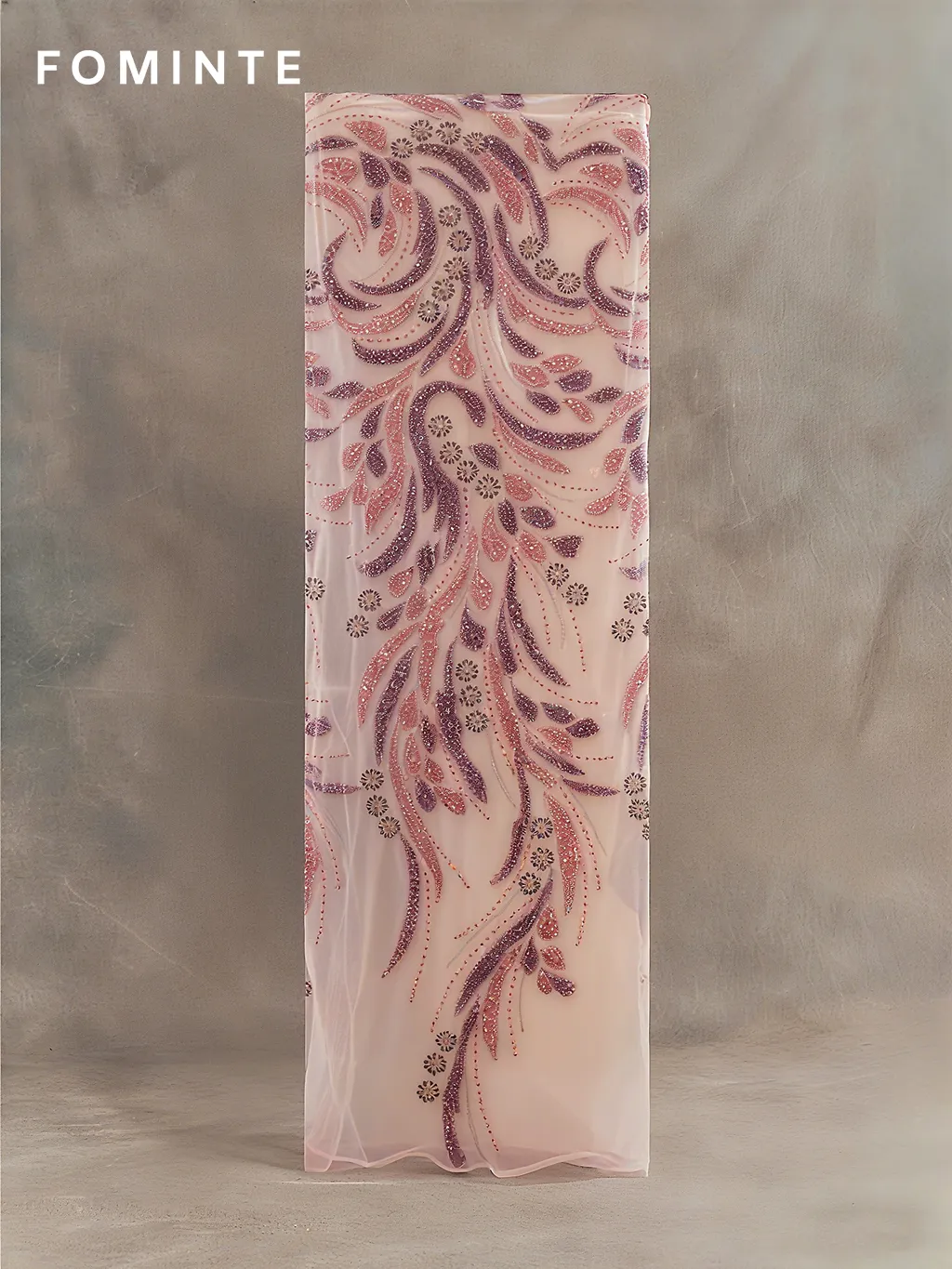 FT25-107: Elegant Paisley Pattern Beaded Fabric with 3D Floral Appliques wholesale