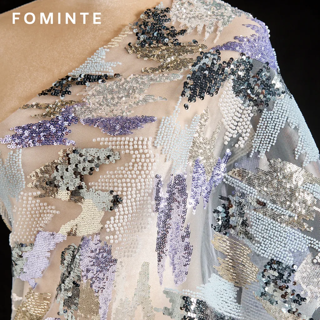 FT25-119: Artistic Abstract Beaded and Sequin Fabric with Textured Embroidery wholesale