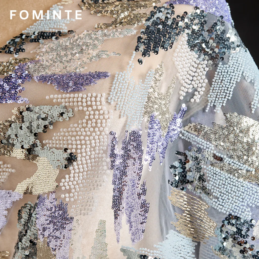 FT25-119: Artistic Abstract Beaded and Sequin Fabric with Textured Embroidery wholesale