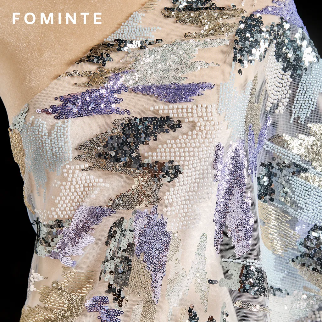 FT25-119: Artistic Abstract Beaded and Sequin Fabric with Textured Embroidery wholesale