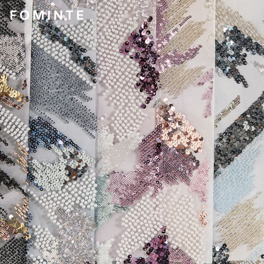 FT25-119: Artistic Abstract Beaded and Sequin Fabric with Textured Embroidery wholesale