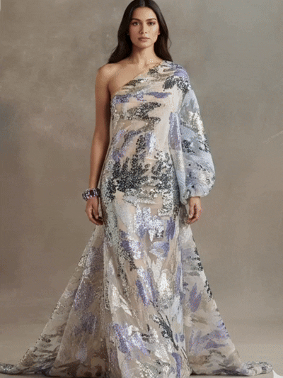 FT25-119: Artistic Abstract Beaded and Sequin Fabric with Textured Embroidery