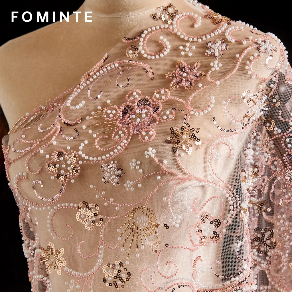 FT25-120: Ornate Baroque Scroll & Starburst Beaded Lace for Couture Gowns wholesale