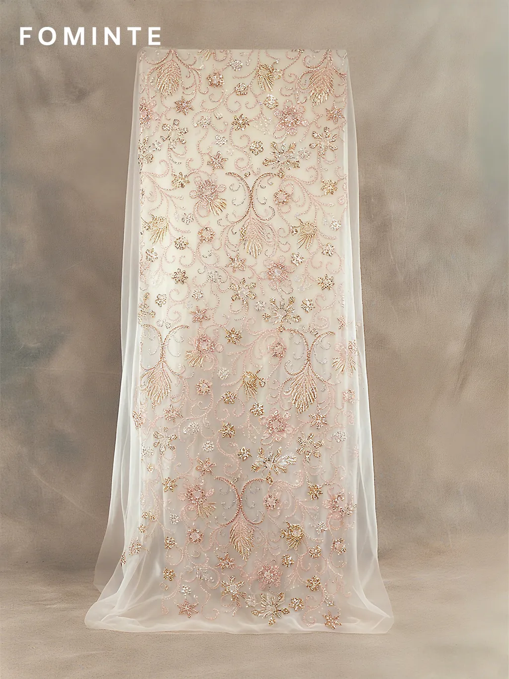 FT25-120: Ornate Baroque Scroll & Starburst Beaded Lace for Couture Gowns wholesale