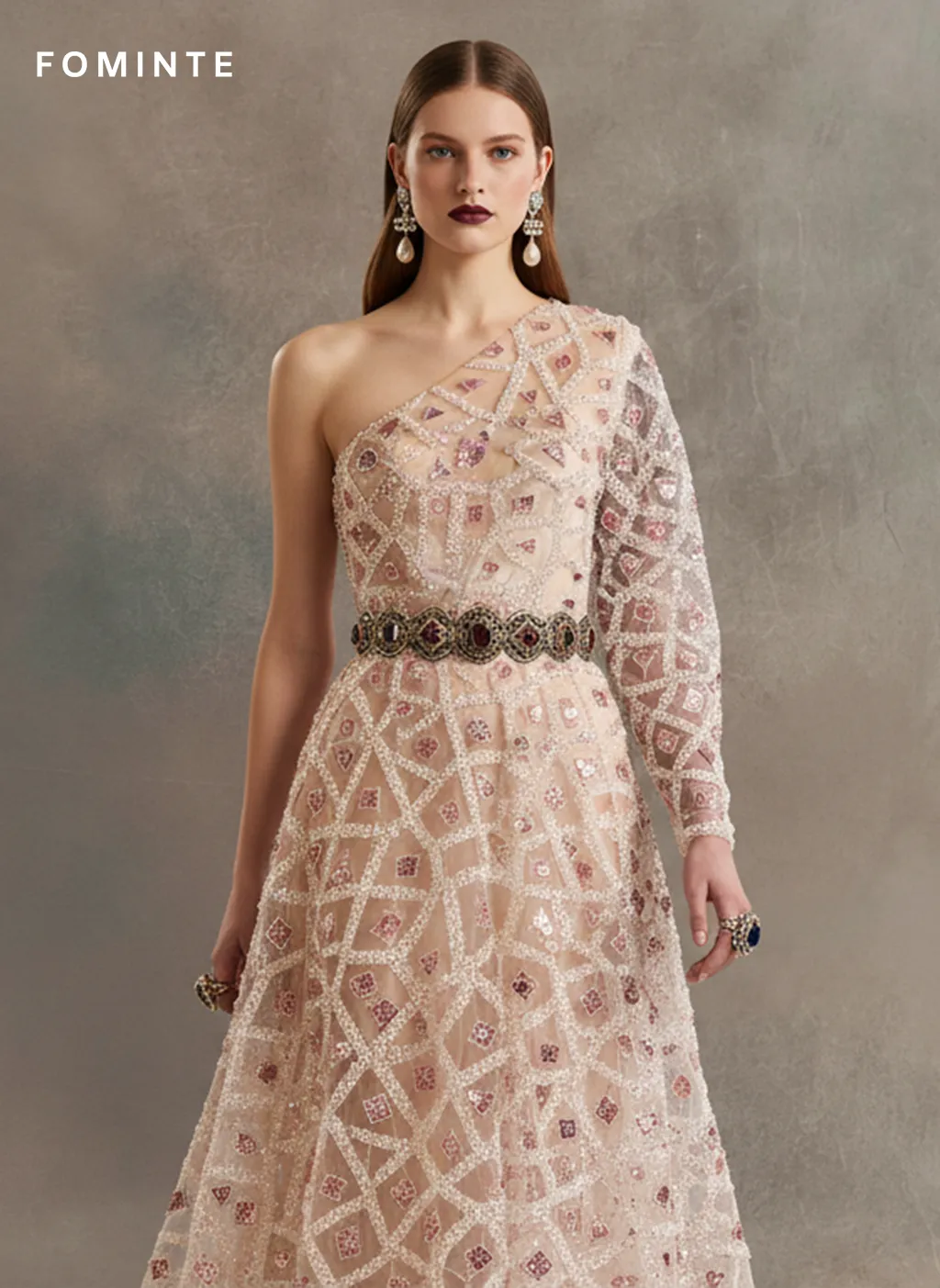 FT25-121 Modern Geometric Lattice Beaded Fabric for Couture Gowns wholesale