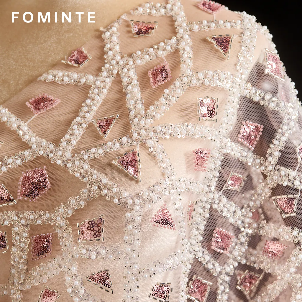 FT25-121 Modern Geometric Lattice Beaded Fabric for Couture Gowns wholesale