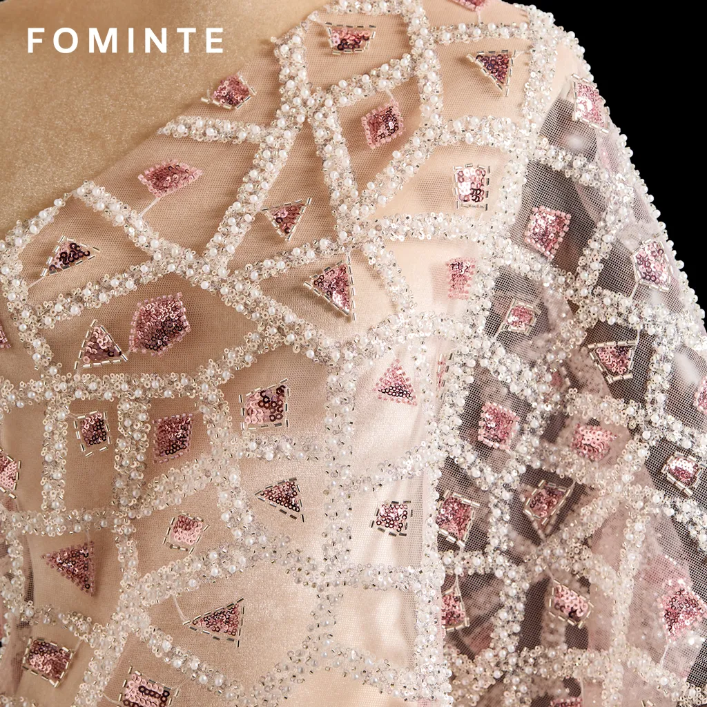 FT25-121 Modern Geometric Lattice Beaded Fabric for Couture Gowns wholesale