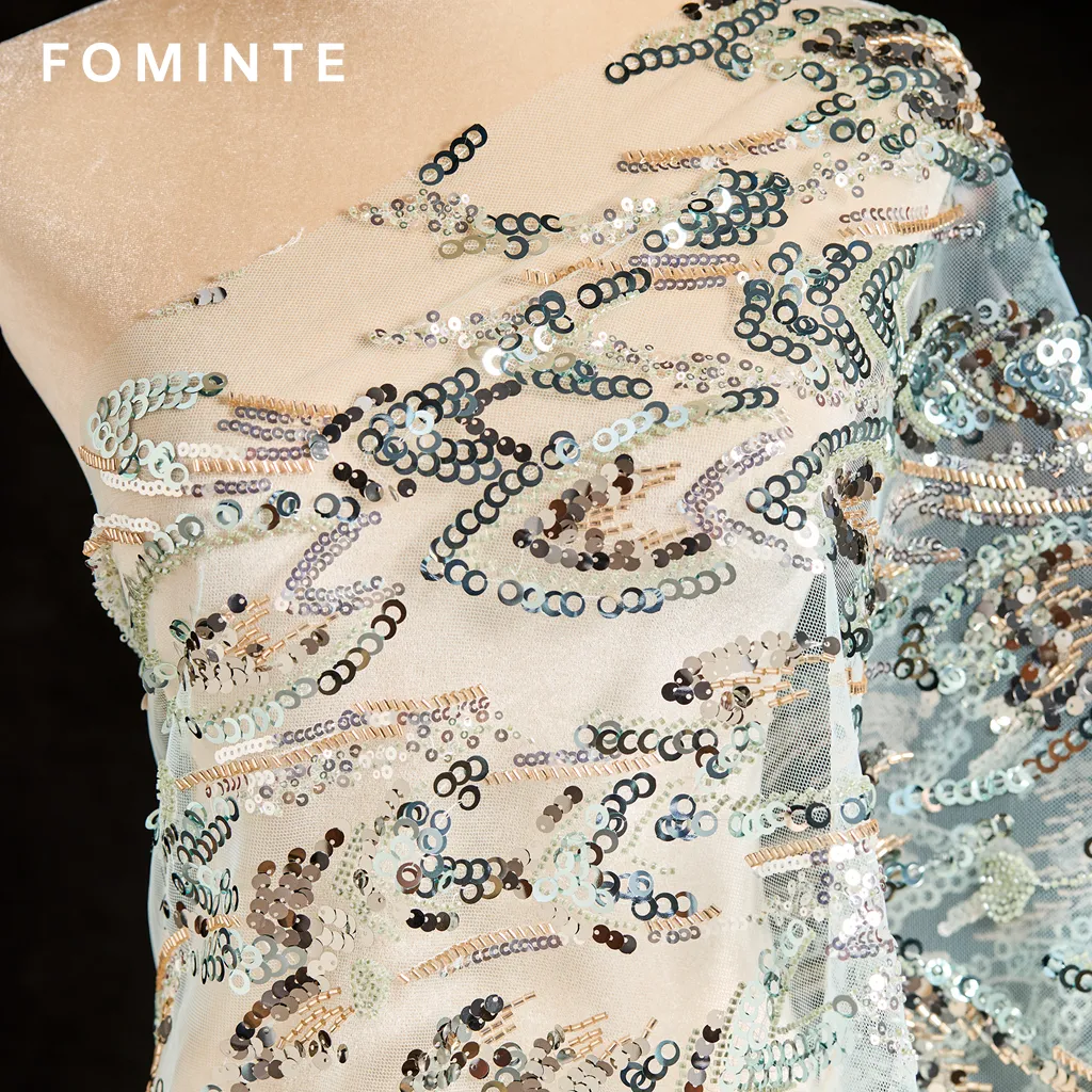 FT25-122: Modern Abstract Sequin and Beaded Fabric with Bugle Bead Fringe wholesale