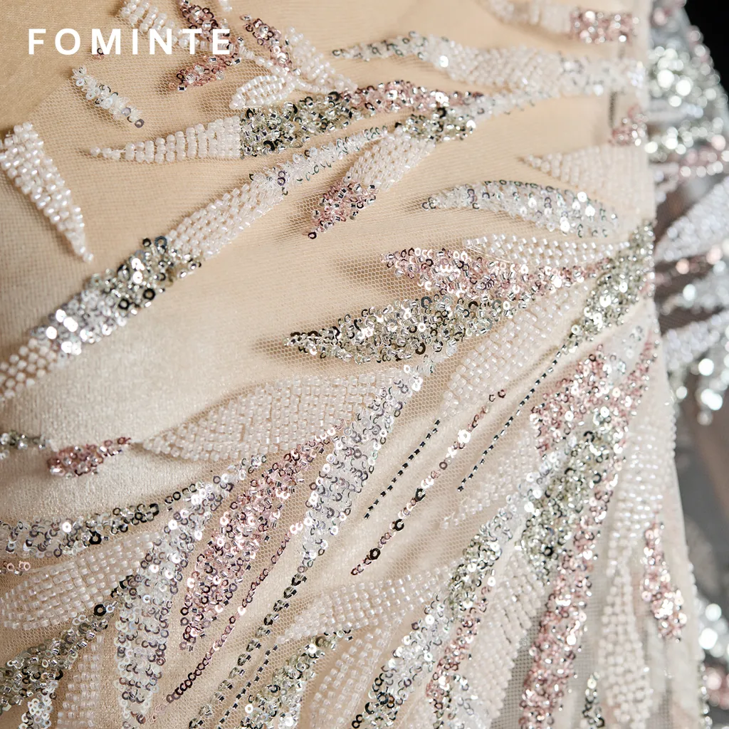 FT25-123 Glamorous Feather Motif Fabric with Allover Beading for Couture Gowns wholesale