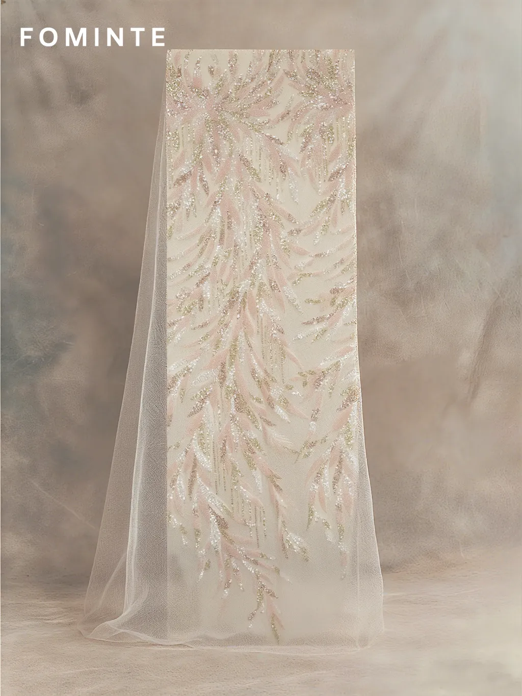 FT25-123 Glamorous Feather Motif Fabric with Allover Beading for Couture Gowns wholesale