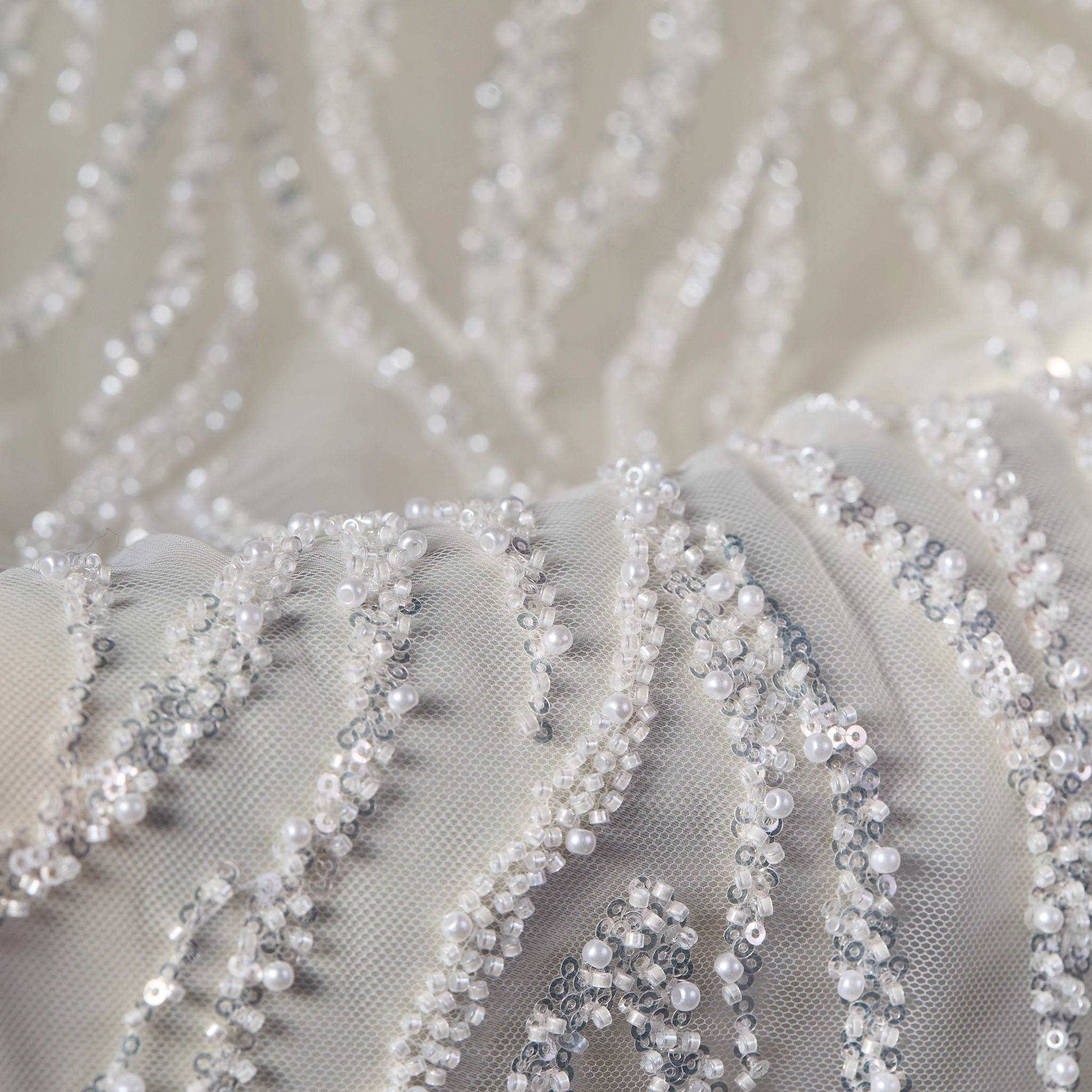 FT25-124 Modern Abstract Wave Beaded Lace for Glamorous Bridal Gowns-fominte