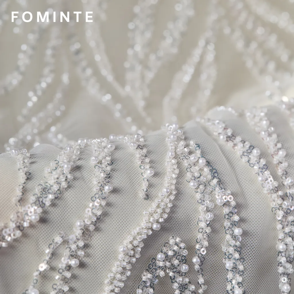 FT25-124 Modern Abstract Wave Beaded Lace for Glamorous Bridal Gowns