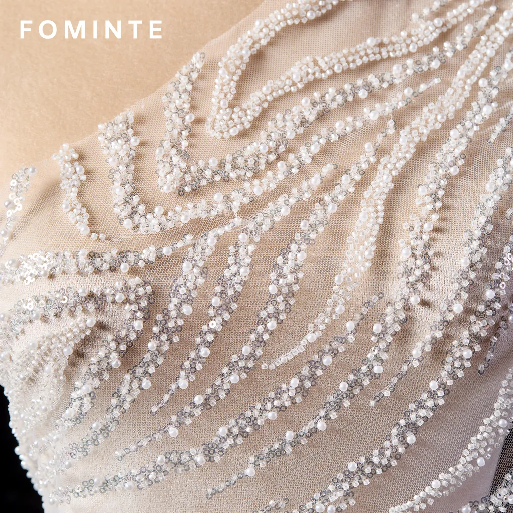 FT25-124 Modern Abstract Wave Beaded Lace for Glamorous Bridal Gowns