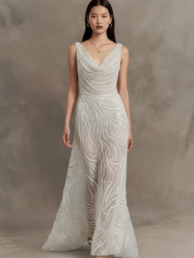FT25-124 Modern Abstract Wave Beaded Lace for Glamorous Bridal Gowns