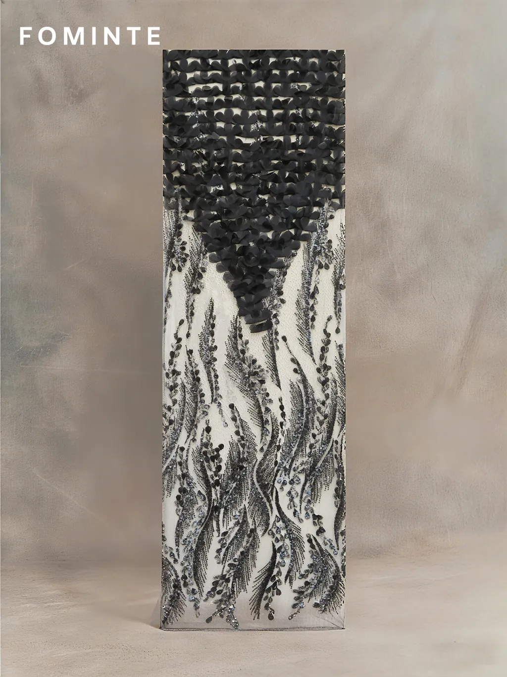 FT25-127D Avant-Garde 3D Floral Fabric with Beaded Embroidery for Couture Gowns wholesale