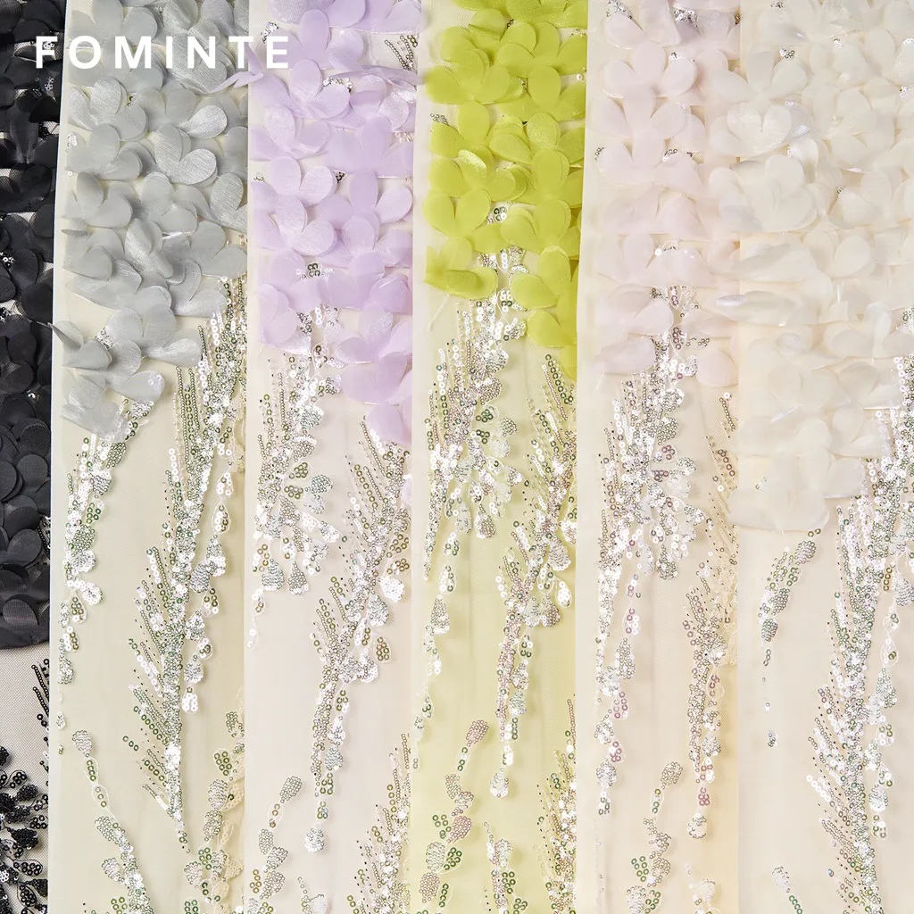 FT25-127D Avant-Garde 3D Floral Fabric with Beaded Embroidery for Couture Gowns wholesale