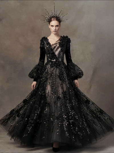 FT25-127D Avant-Garde 3D Floral Fabric with Beaded Embroidery for Couture Gowns