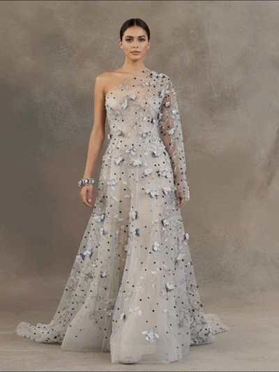 FT25-128D: Enchanted Garden 3D Floral Applique Fabric for Bridal Gowns