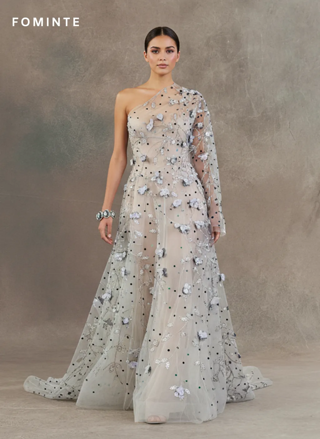 FT25-128D: Enchanted Garden 3D Floral Applique Fabric for Bridal Gowns wholesale