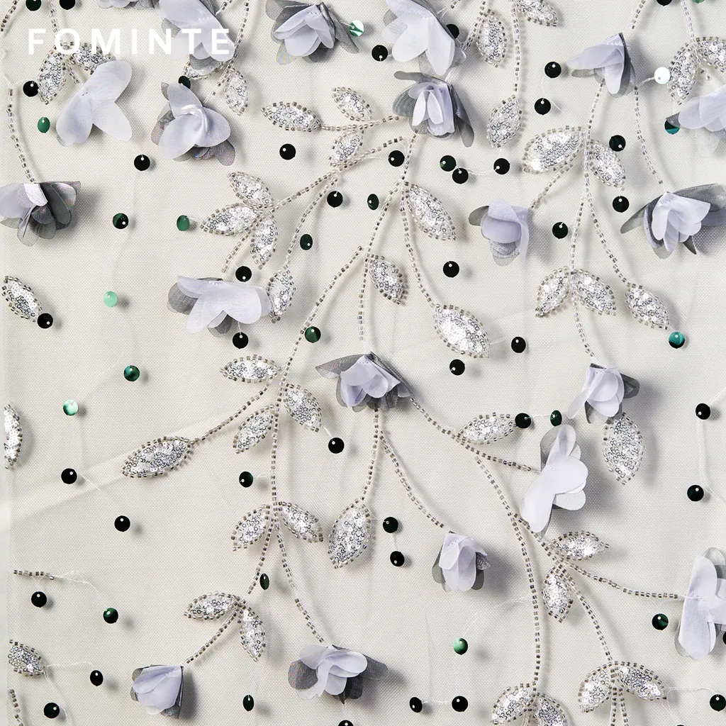 FT25-128D: Enchanted Garden 3D Floral Applique Fabric for Bridal Gowns wholesale