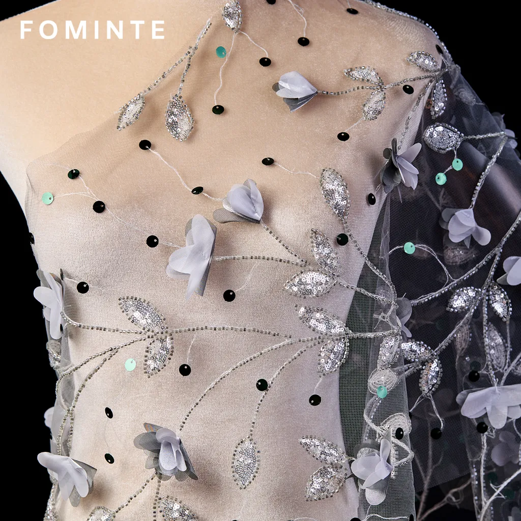 FT25-128D: Enchanted Garden 3D Floral Applique Fabric for Bridal Gowns wholesale