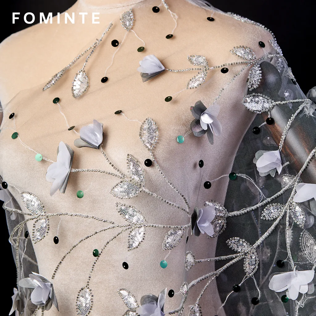 FT25-128D: Enchanted Garden 3D Floral Applique Fabric for Bridal Gowns wholesale