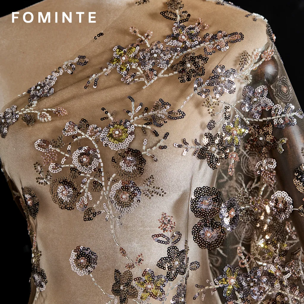 FT25-134: Romantic 3D Floral Beaded Lace Fabric for Couture Bridal Gowns wholesale