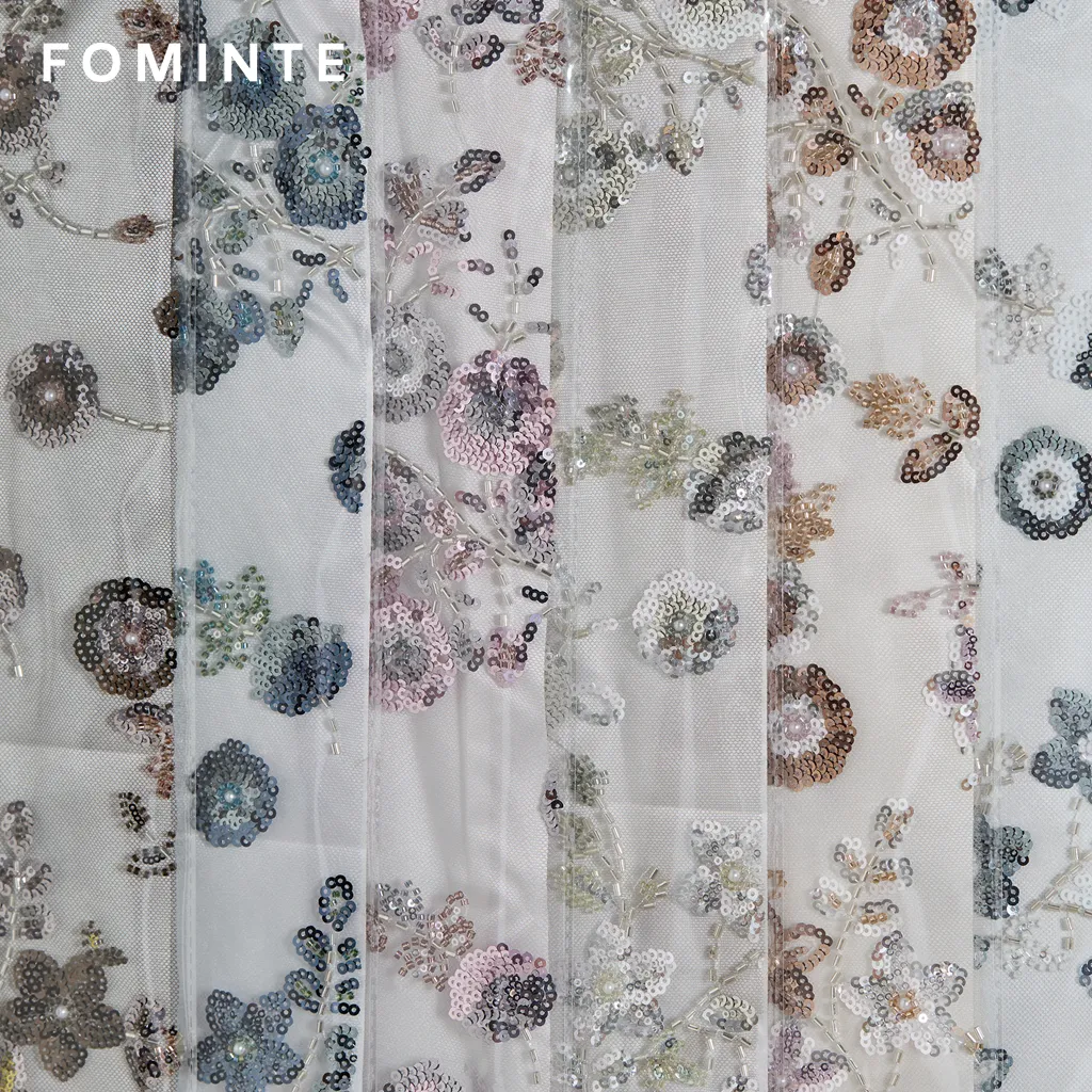 FT25-134: Romantic 3D Floral Beaded Lace Fabric for Couture Bridal Gowns wholesale