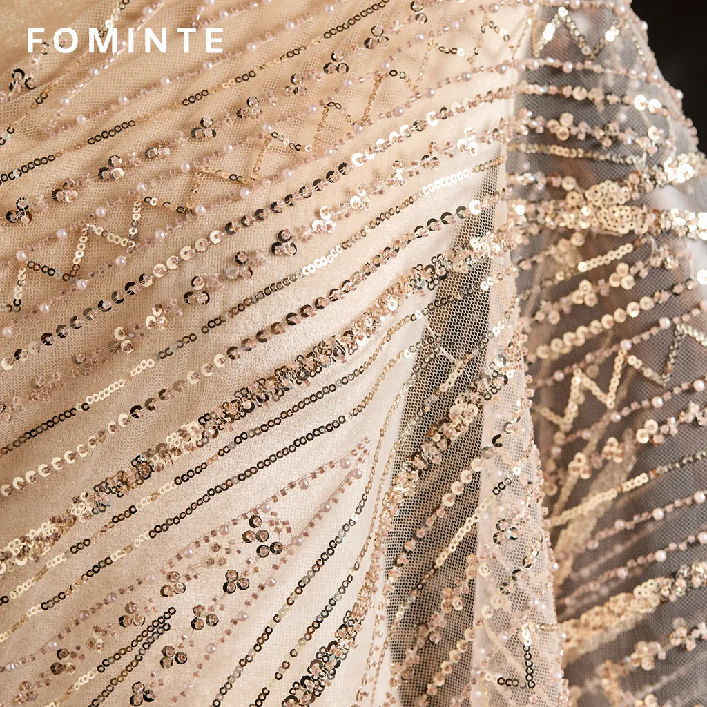 FT25-137: Glamorous Art Deco Chevron Beaded Fabric for Gatsby Style Gowns wholesale