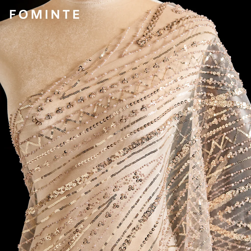 FT25-137: Glamorous Art Deco Chevron Beaded Fabric for Gatsby Style Gowns wholesale