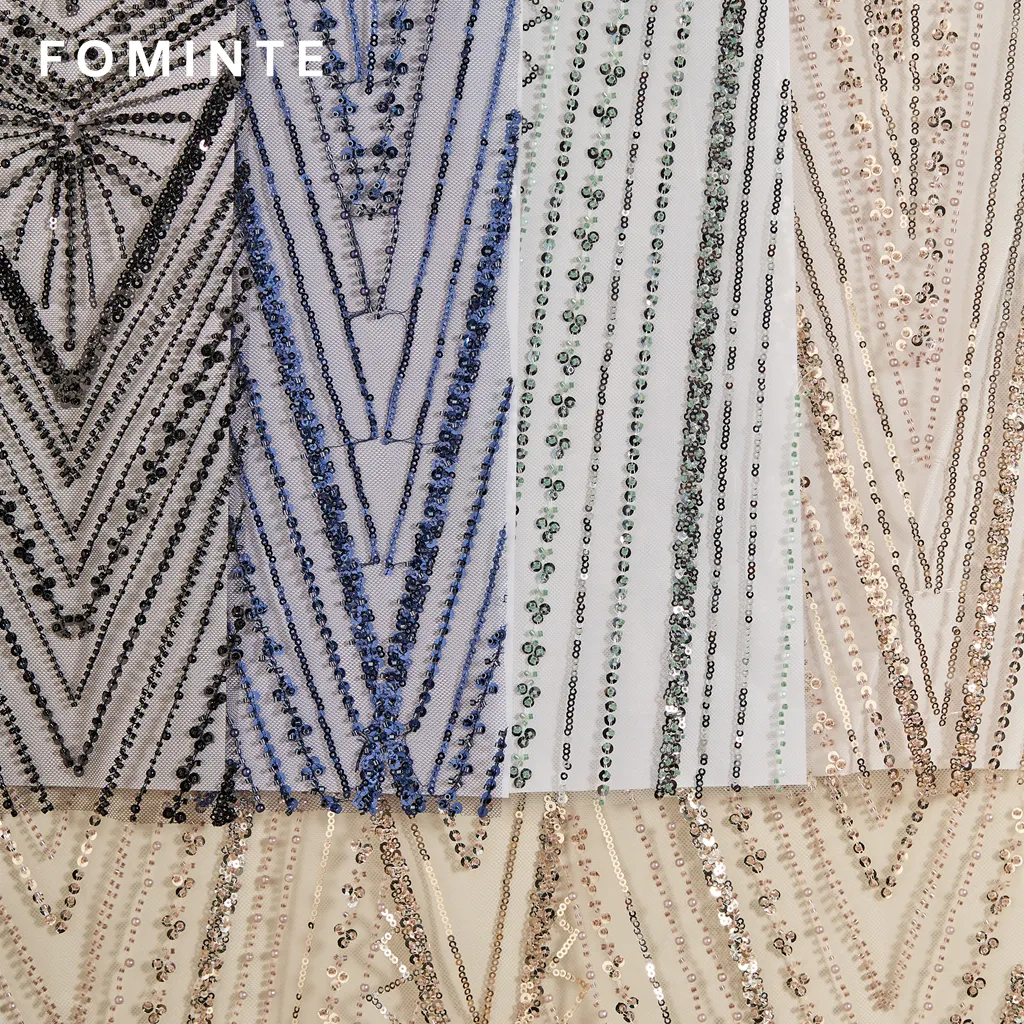 FT25-137: Glamorous Art Deco Chevron Beaded Fabric for Gatsby Style Gowns wholesale