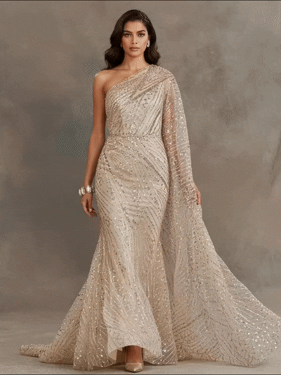 FT25-137: Glamorous Art Deco Chevron Beaded Fabric for Gatsby Style Gowns