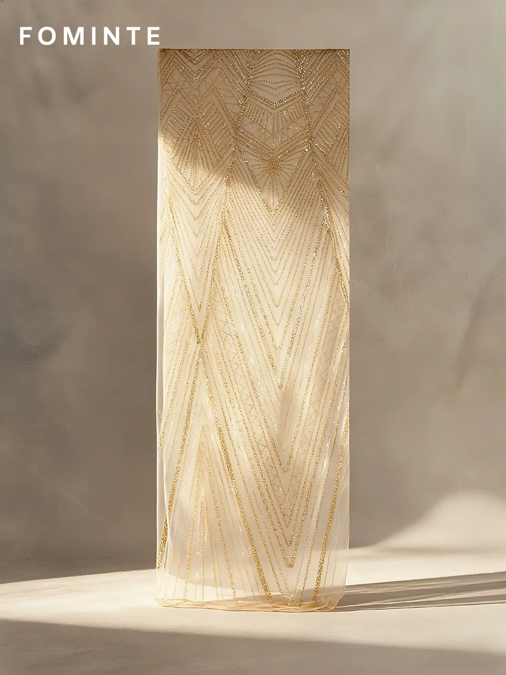 FT25-137: Glamorous Art Deco Chevron Beaded Fabric for Gatsby Style Gowns wholesale