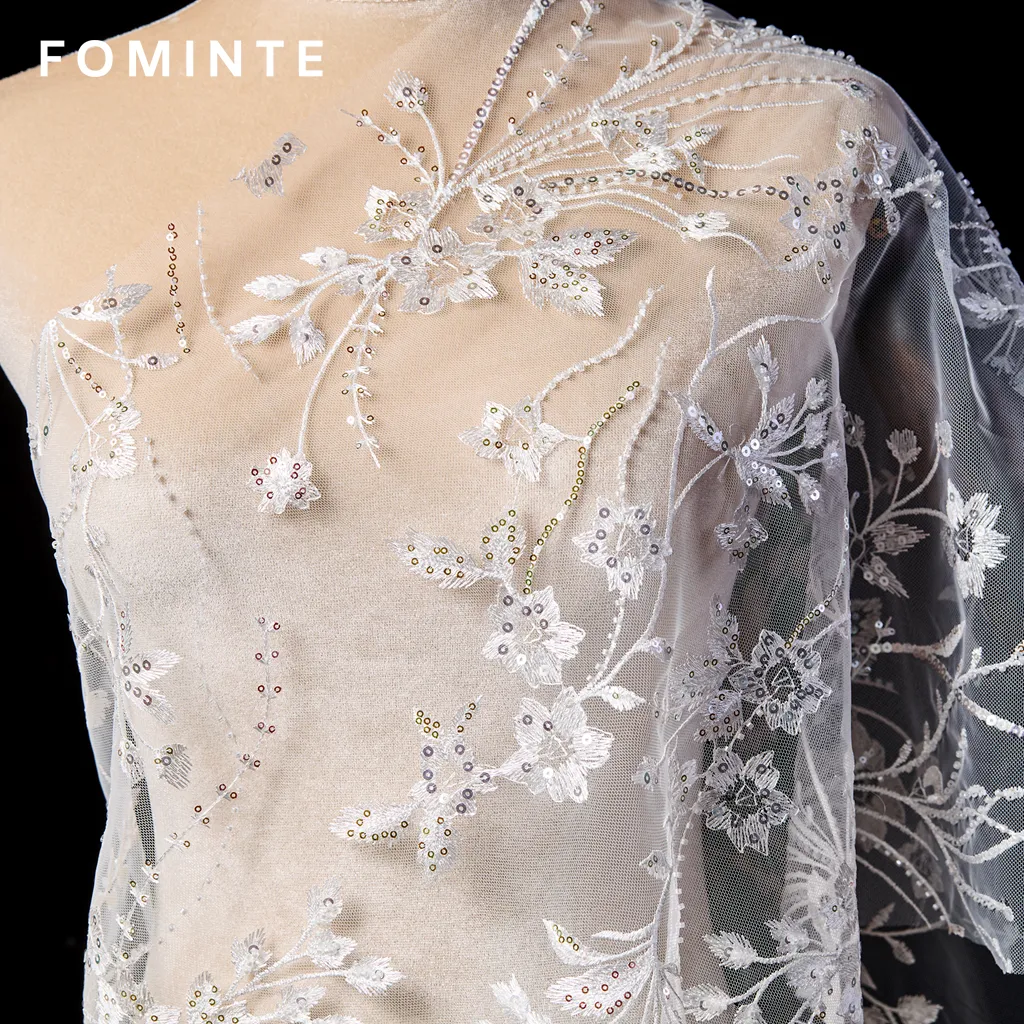 FT25-144B: Ethereal Wildflower Embroidered Tulle for Romantic Bridal Gowns