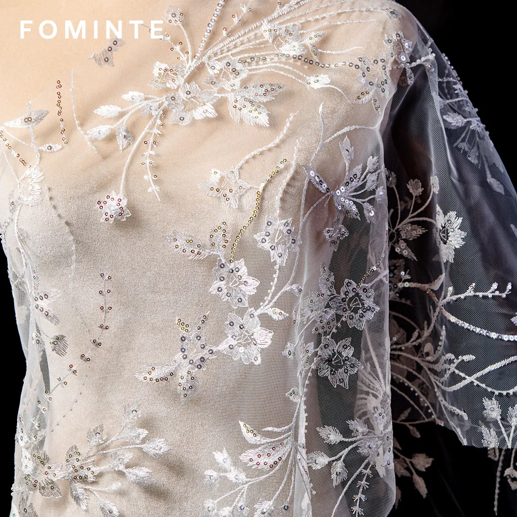 FT25-144B: Ethereal Wildflower Embroidered Tulle for Romantic Bridal Gowns