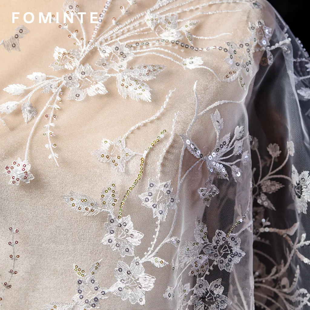 FT25-144B: Ethereal Wildflower Embroidered Tulle for Romantic Bridal Gowns
