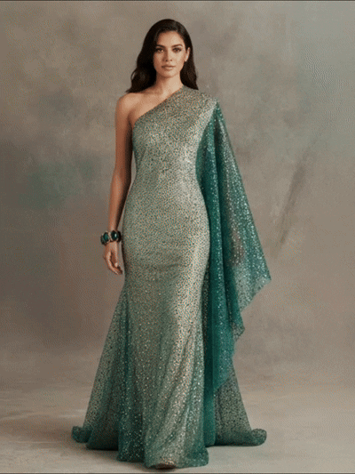 FT25-146:  Glamorous All-over Sequin Fabric on Tulle for Evening Gowns