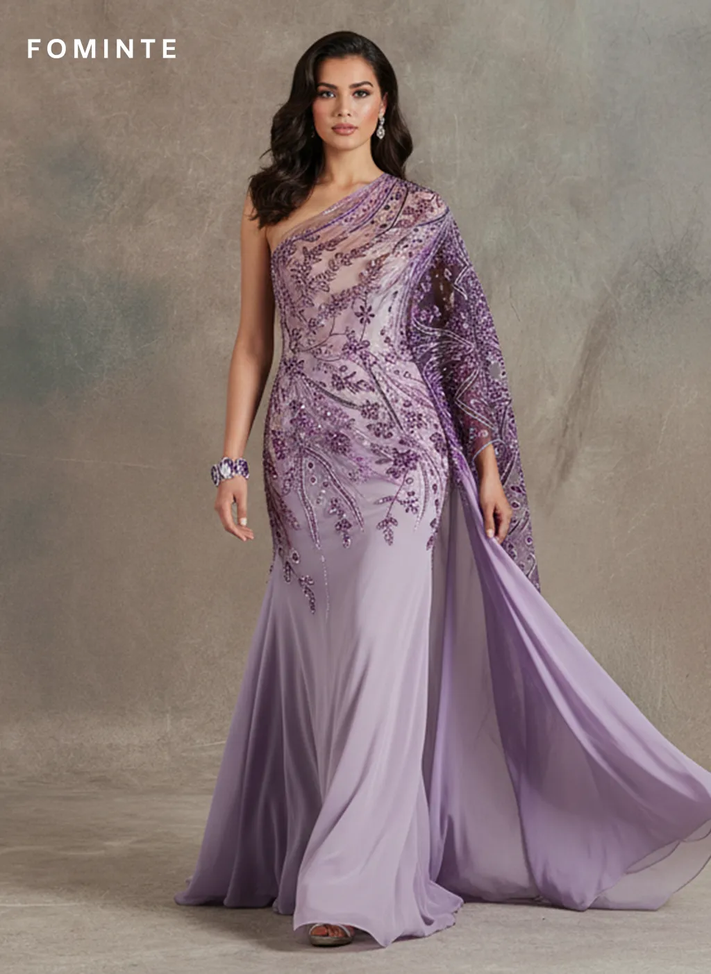 FT25-162: Regal Purple Beaded Lace with Art Deco Botanical Motifs wholesale