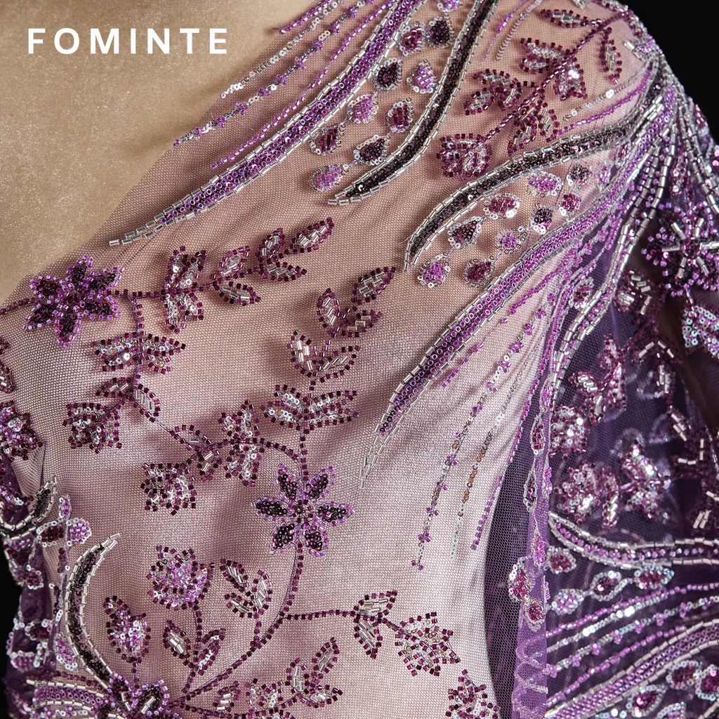 FT25-162: Regal Purple Beaded Lace with Art Deco Botanical Motifs wholesale