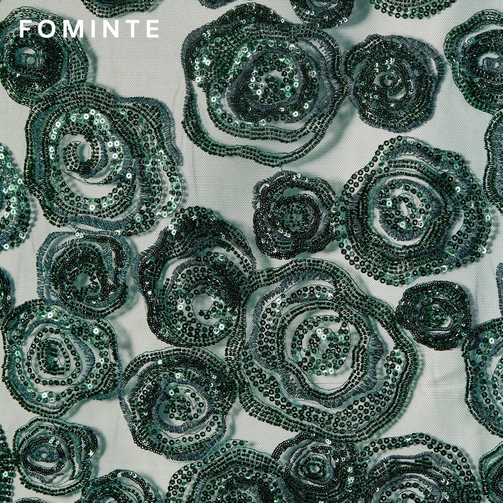 FT25-163 Glamorous 3D Swirl Rose Beaded Fabric for Evening Gowns wholesale