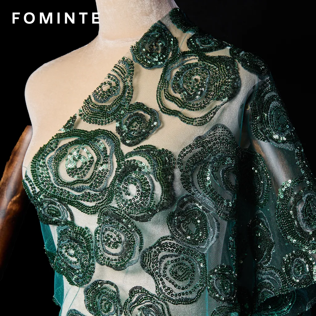 FT25-163 Glamorous 3D Swirl Rose Beaded Fabric for Evening Gowns wholesale