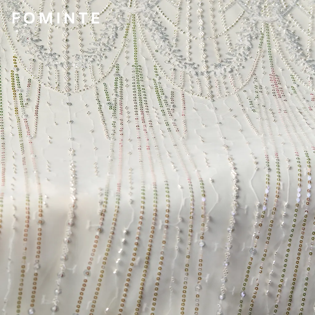 FT25-166B: Intricate Art Deco Floral Sequin Lace for Bridal Gowns wholesale