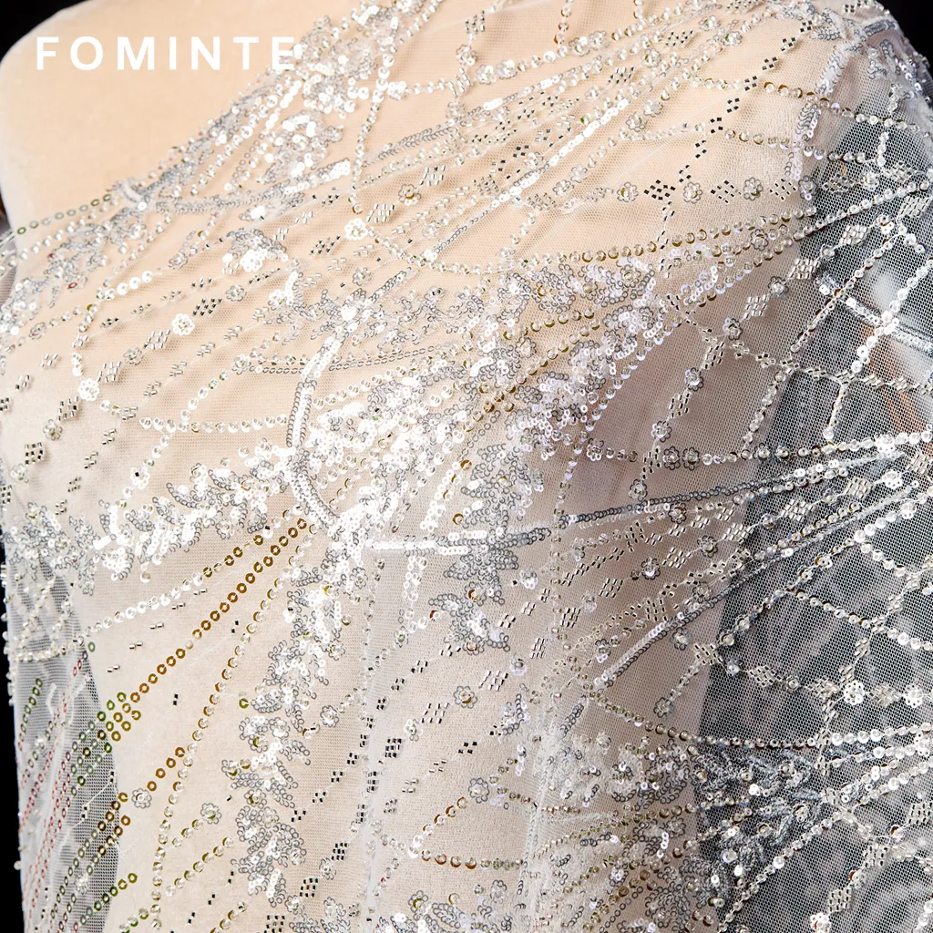 FT25-166B: Intricate Art Deco Floral Sequin Lace for Bridal Gowns wholesale