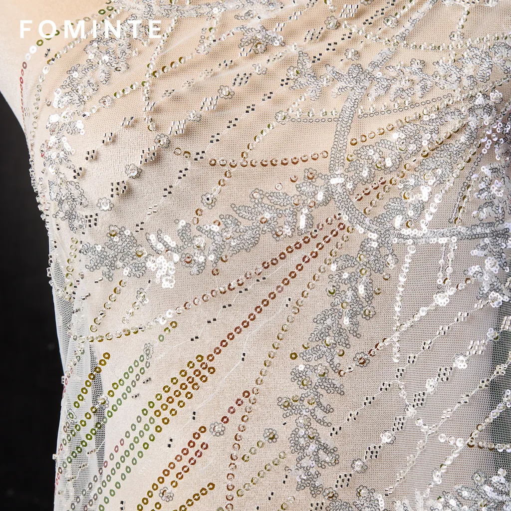 FT25-166B: Intricate Art Deco Floral Sequin Lace for Bridal Gowns wholesale