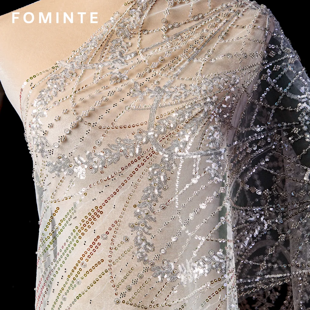 FT25-166B: Intricate Art Deco Floral Sequin Lace for Bridal Gowns wholesale