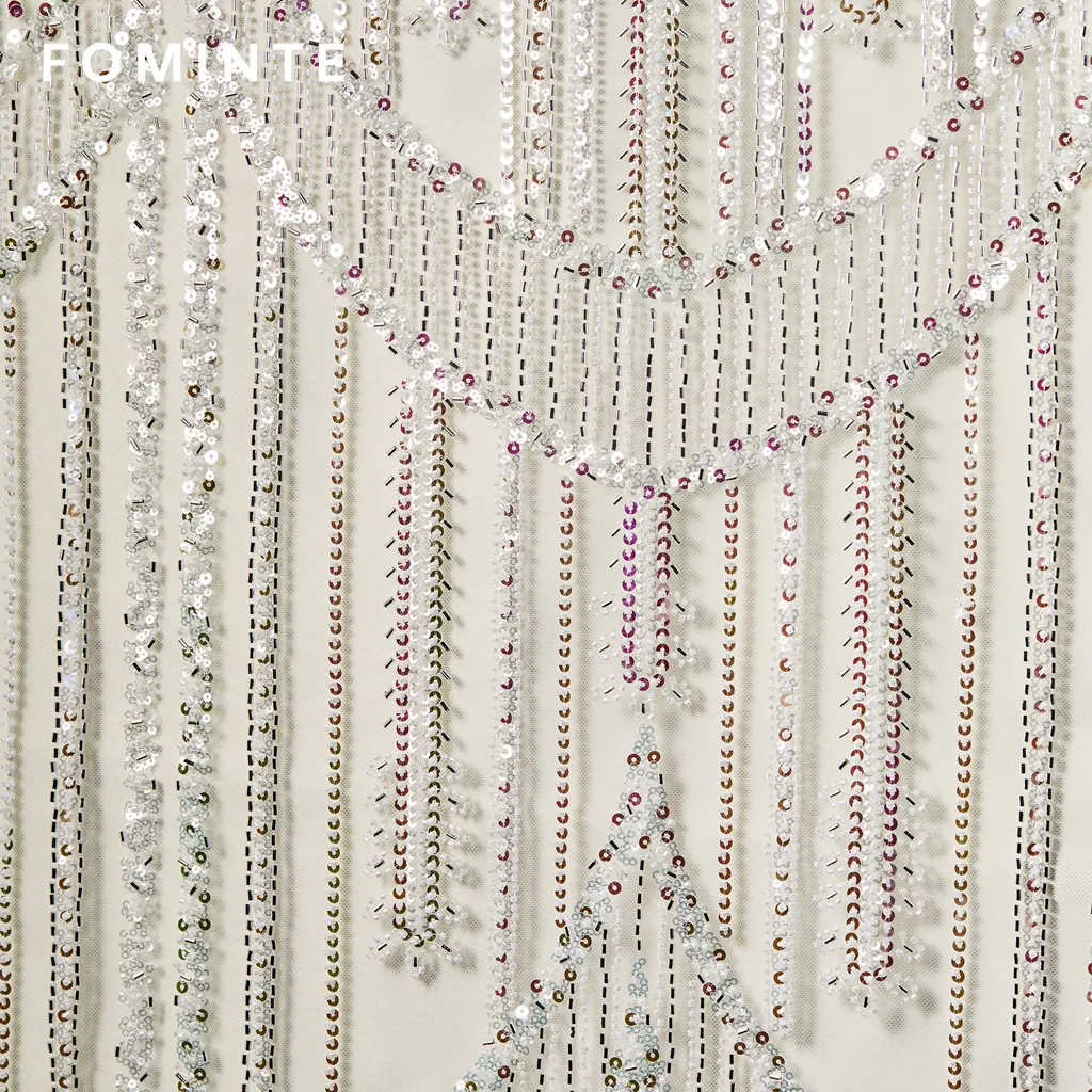 FT25-169: Glamorous Beaded Fringe Fabric for Gatsby Style Flapper Dresses wholesale